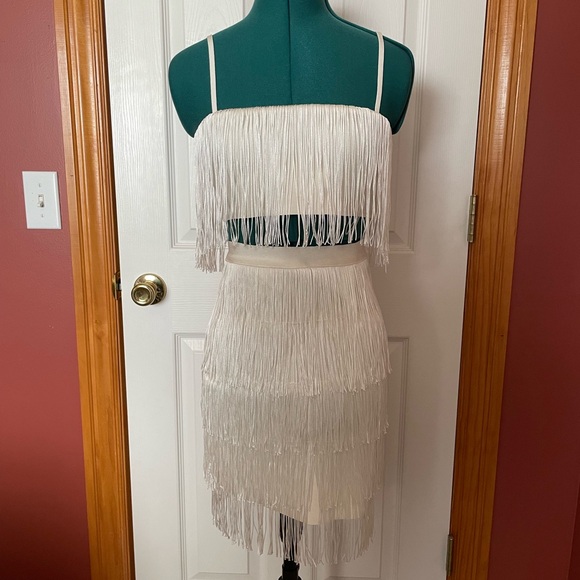 BCBG Dresses & Skirts - BCBG for Nordstrom white fringe crop and skirt size small